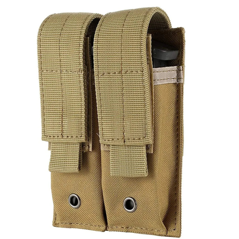 Tactical Nylon Dual Mag Pouch for 9MM Double Magazine Holder with Molle System for Hunting