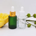 1oz 30ml Flat Shoulder Green Frosted Matte Cosmetic Serum Dropper Bottle with Gold Aluminum Dropper