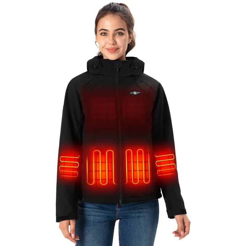 Customized Women's XL Heated Jacket Winter Sports Soft Thermal Hooded Windproof Outdoor Skiing Waterproof Casual Zipper Cotton