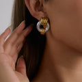 New Arrival Modern Simple 18K Stainless Steel Design Earring Two Tone Glossy Line Door Handle Earrings for Women