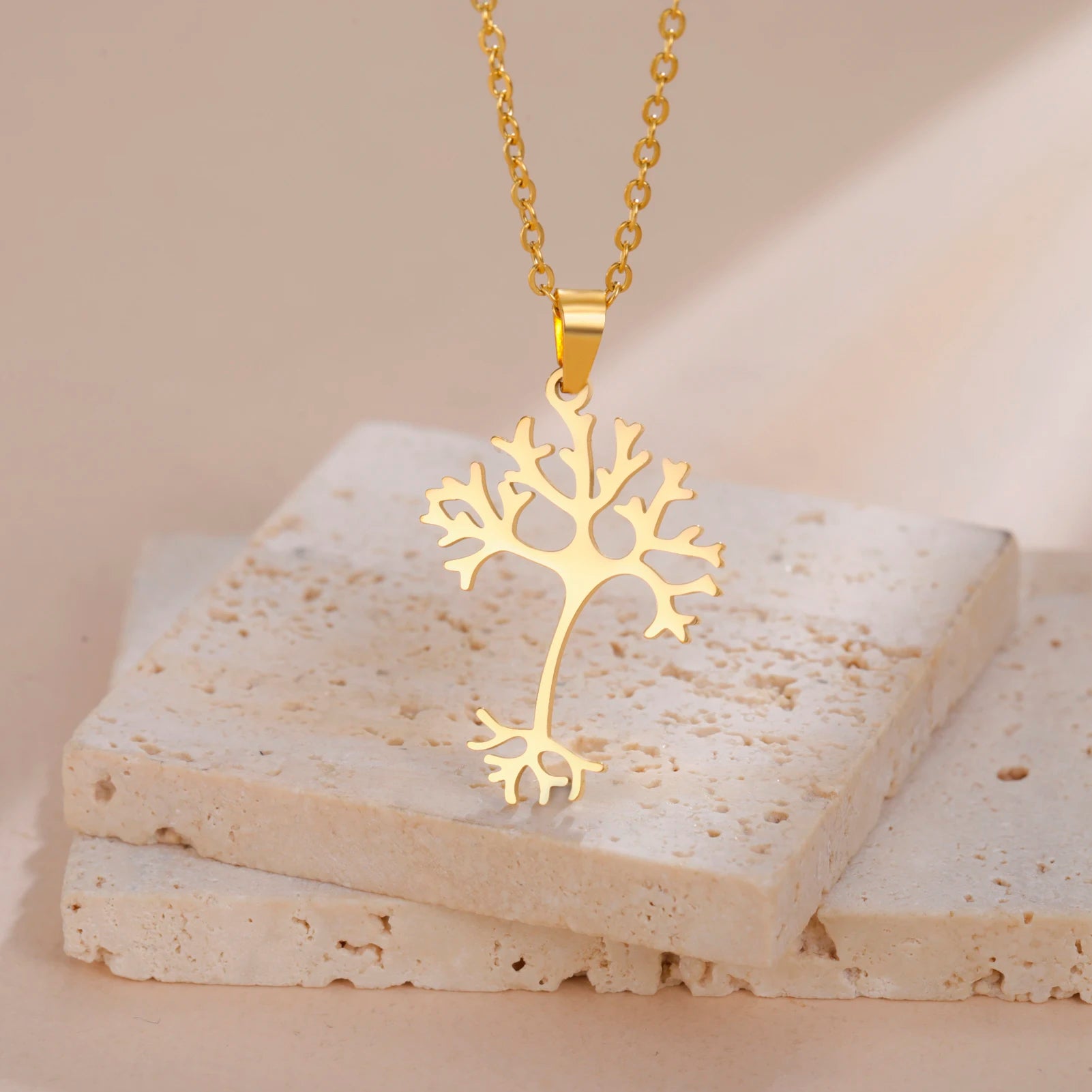 New Arrival Stainless Steel Neuron Charm Necklace Real Gold Plated Neuron Link Chain Necklace  Jewelry Gifts for Women Men
