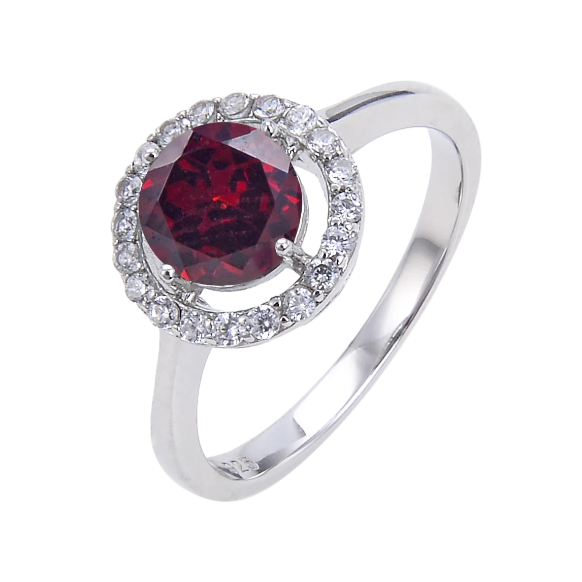 Abiding Classic Halo Engagement Rings Round Natural Garnet 925 Sterling Silver  Ring With Pave CZ Simulated Diamond