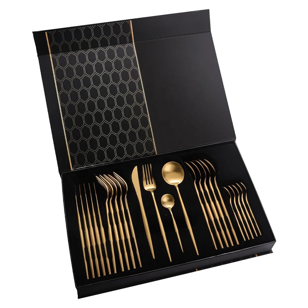 Stainless Steel 304 Set Matte Silver Spoon Fork Knife Cutlery 18/10 Golden Ware Titanium Flatware MegaBDM