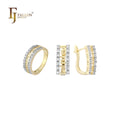 FJ Fallon Fashion Jewelry Greek Key Cluster Jewelry Set With Rings Plated in 14K Gold Two Tone Brass Based