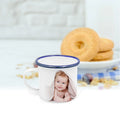 Topjlh 12oz Sublimation Blanks Minimalist Enamel Mug Coffee Cup with Blue Rim for Outdoor Camping Custom Design Travel Campfire