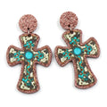 Western Glitter Cross Earrings Turquoise Cow Print Rose Gold Acrylic Jewelry Bulk Wholesale Custom Designs