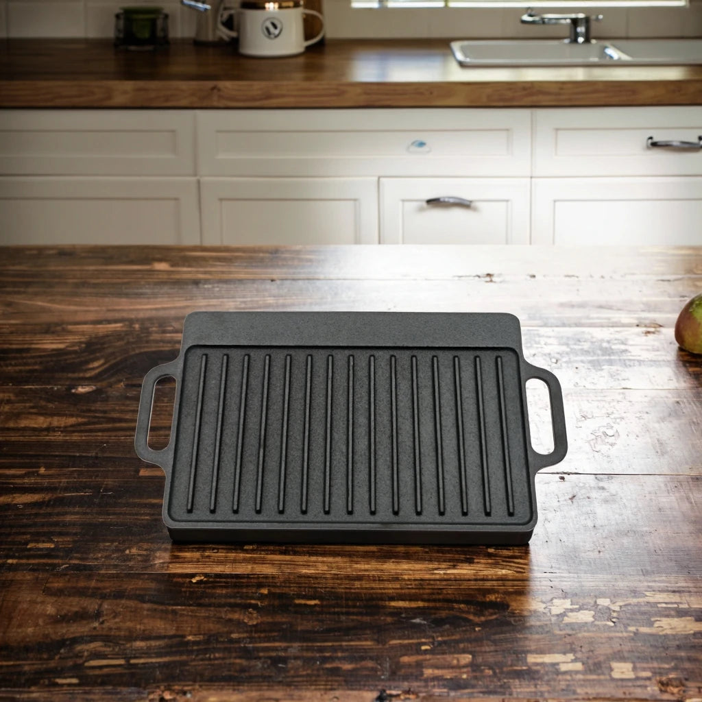 Heavy Duty Pre-Seasoned Cast Iron Square Steak Skillet Grill Plate Skillet