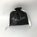 Custom Silk Satin Black Drawstring Printing Gift Satin Bag Cosmetic Pouch Bag With White Logo