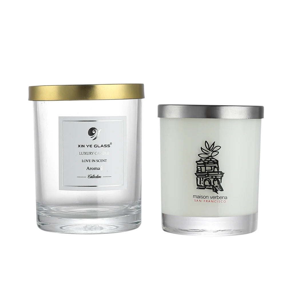 Wholesale Handmade Frosted Luxury Glass Candle Jar with Metal Lid Customizable Home Decoration Cylinder for Christmas