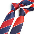 Custom Logo Red and Navy Stripe Slim Tie Fast Delivery Manufactured Stock in Classical Design for Men Made of Polyester