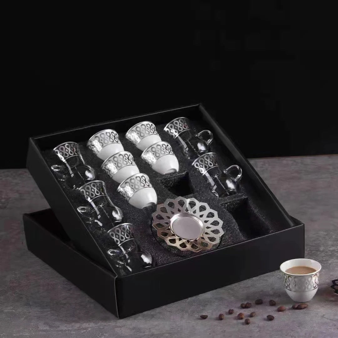 2025 QIAN HU GCTS-QH003 Classic Gold Plated Turkish Glass Coffee Cups Saucers Tea Set for Adults New Arrival Gift Set for