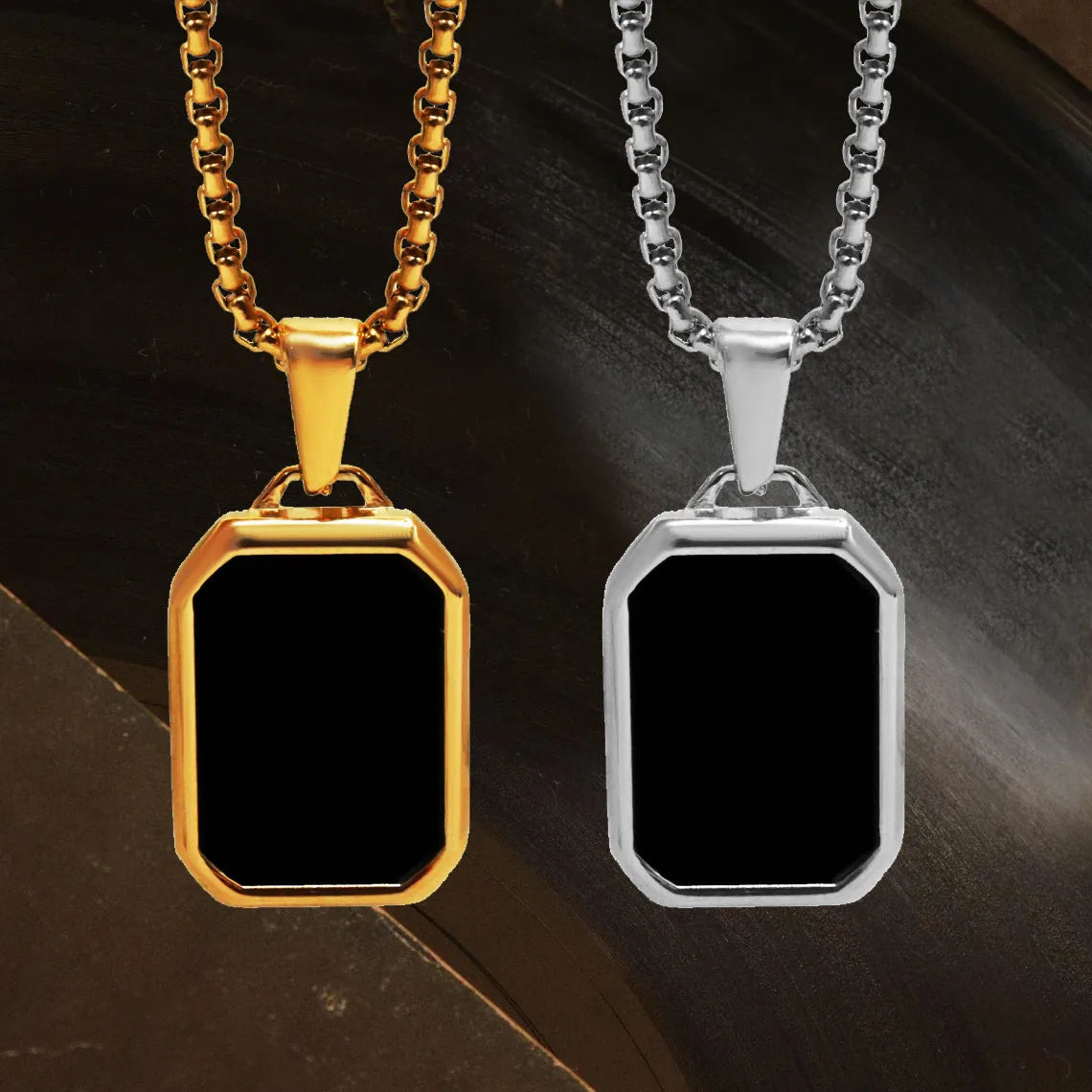 Vintage Men Jewelry Black Tiger Eye Black Onyx Agate Turquoise Necklace Minimalist Natural Gold Plated Gemstone Pendant Necklace