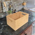 Bamboo Wood Storage Container Basket Box with Handles Model Patterned Bathroom Organizer for Clothes Shoes Countertop Storage