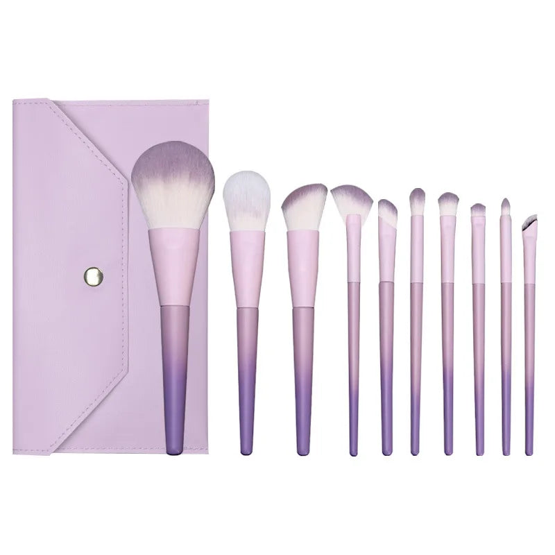 New 10  purple makeup brush set soft hair loose powder eyeshadow brush beginner ABS makeup brush set with bag