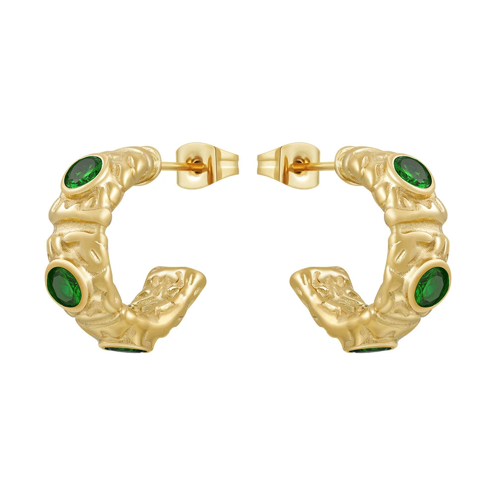 Latest 18K Gold Plated Stainless Steel Jewelry Irregular C-Shaped Waterproof Zircon Hoop Earring for Women Gift Earrings E231479