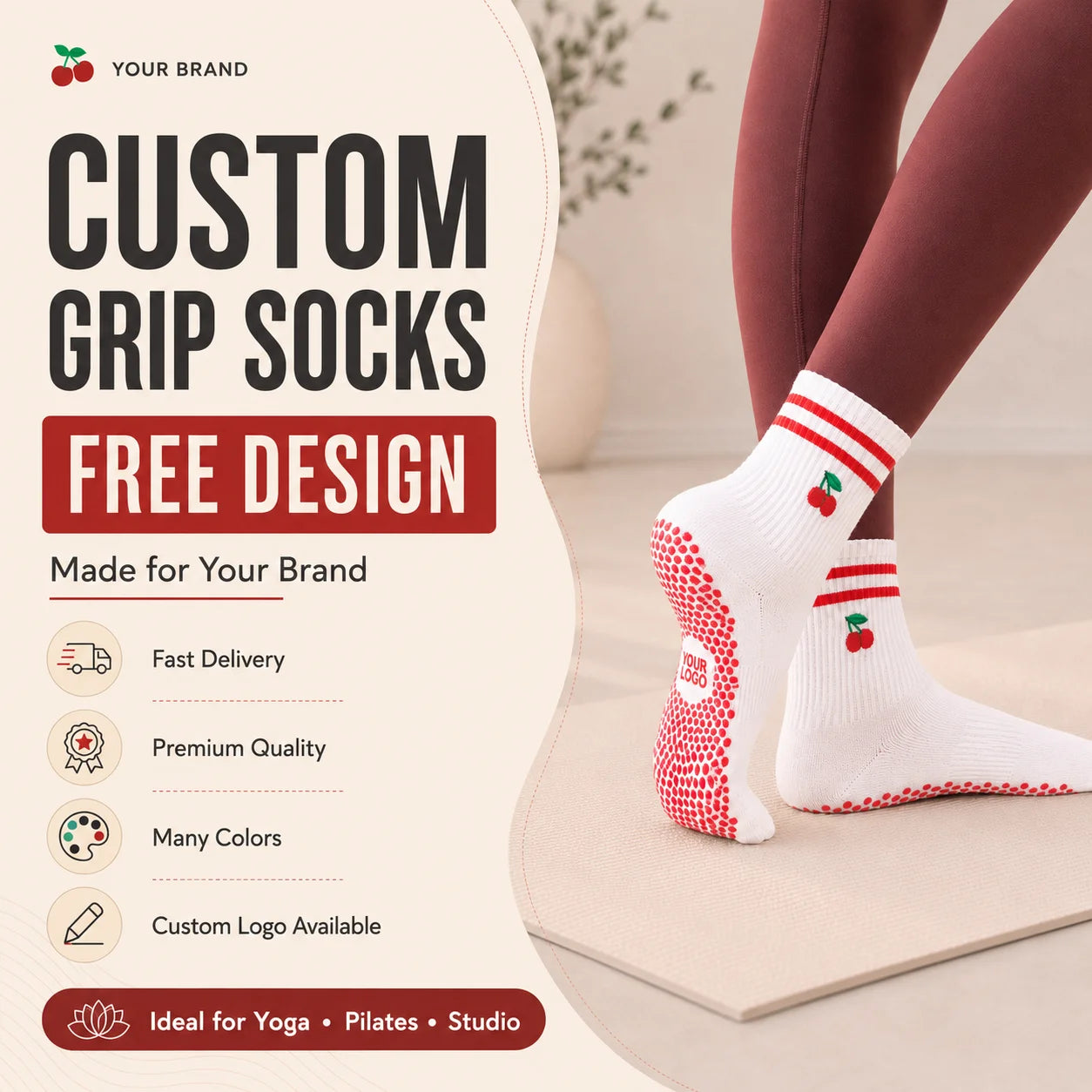 Non-Slip Socks Solid Custom logo Anti slip Dance Pregnancy Sock for Women Cotton Running Yoga Socks With Bottom Grippers