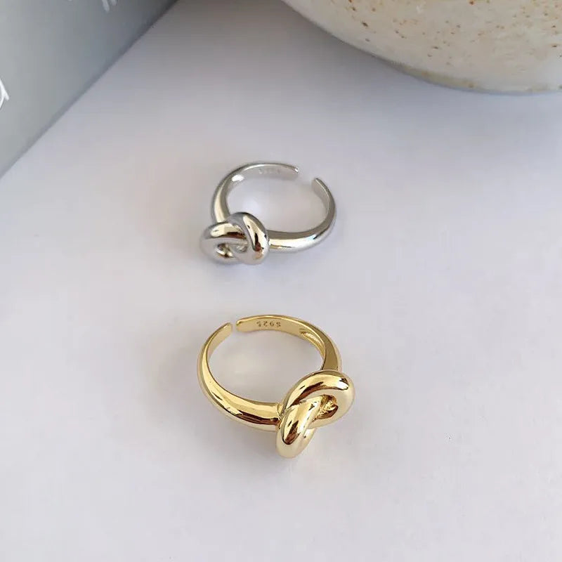 Dropshipping Qings 925 Sterling Silver Gold Plated Luxury Opening Knotted Wind Twist Wave Ring Anillos De Plata 925 Grandes