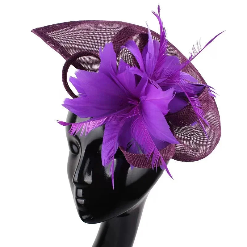 New Arrival Handmade Lady Hair Wedding Accessories Fascinator With Headband Church Hat Feather Headwear for Wedding Party