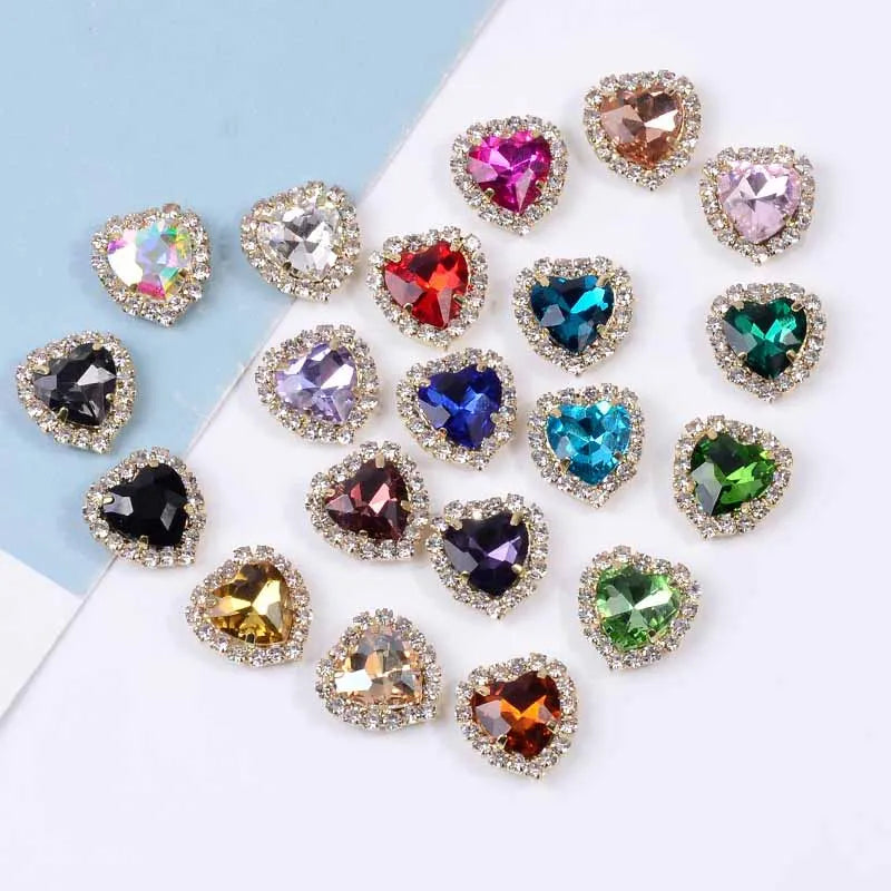 JFS002 8mm10mm12mm Heart Shapre Gemstones With Crystal Buckle Metal Claw Shape Fancy Stone DIY Sew on Stones Crystal for Crafts
