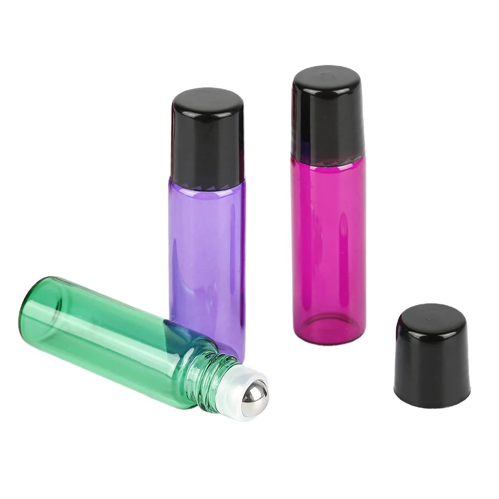 Empty 5ml Amber Blue Green Essential Oils Roller Bottles 5ml Roll on Bottles Purple Glass Vials With Steel Roller Balls