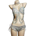 Sexy Rhinestones Crystal Tassel Bra Bikini Sets Women Exotic Pole Dance Stripper Dance Wear Club Stage Performance Costumes