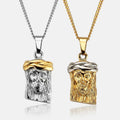 Tarnish Free Two Tone Jesus Piece Necklace Hiphop Hamsa Stainless Steel Jesus Head Face Charm Religious Pendant Necklace Men