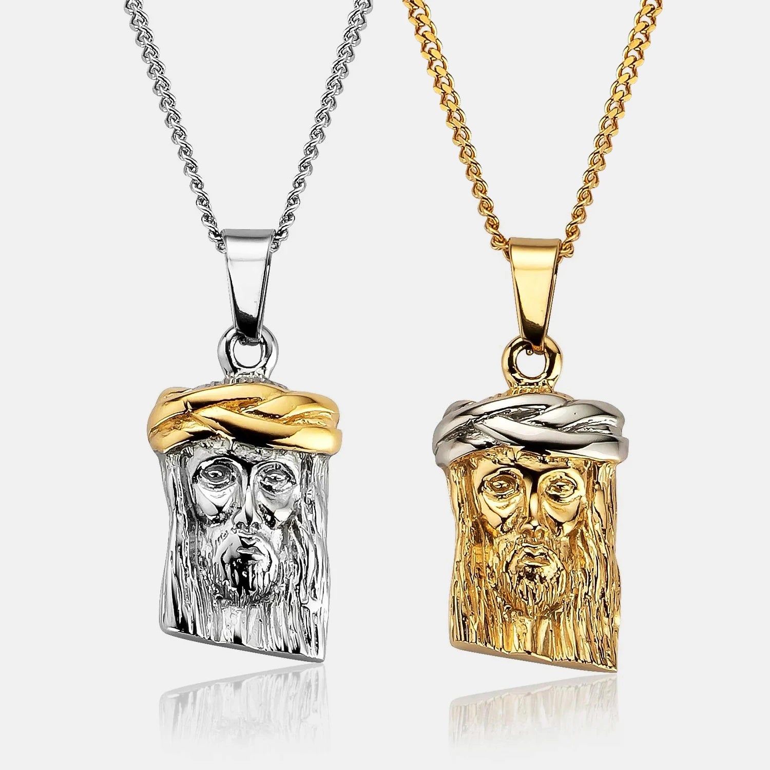 Tarnish Free Two Tone Jesus Piece Necklace Hiphop Hamsa Stainless Steel Jesus Head Face Charm Religious Pendant Necklace Men