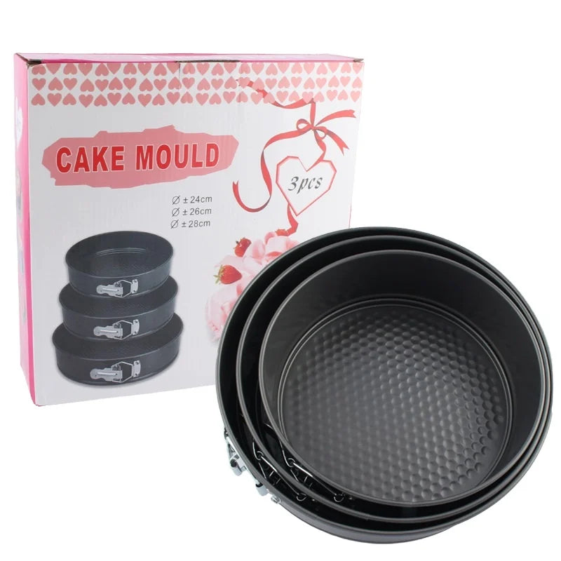 Non Stick Bottom Cake Mold Three Piece Set Carbon Steel Lock Buckle Cake Bread Baking Tray Baking Mold