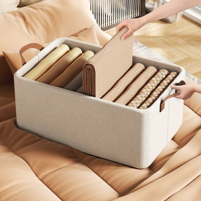 Large Capacity Washable Cotton Linen Storage Box Foldable Rectangular Fabric Clothes Basket