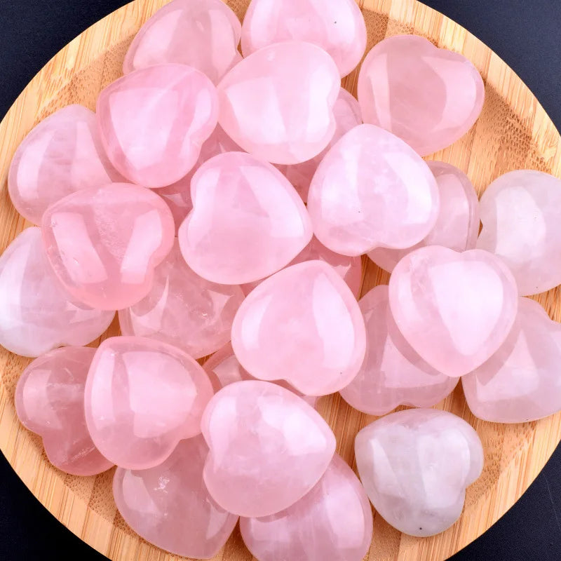 HZ 30mm Natural Pink Crystal Heart Inspiration Stone Red Jasper Wishing Stone with Engraving Inspirational Rose Quartz Hearts