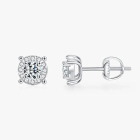 Bridal Jewelry for Women Party Gifts 925 Sterling Silver Silver D Color Round Cut Lab Created Diamond Moissanite Stud Earrings