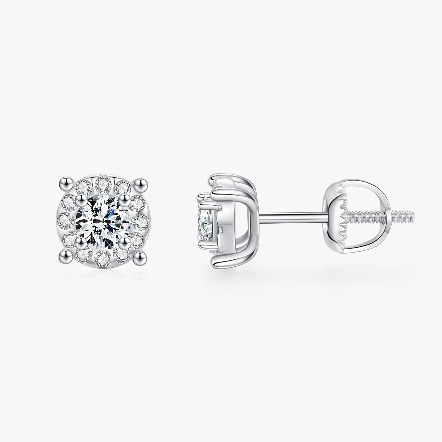 Bridal Jewelry for Women Party Gifts 925 Sterling Silver Silver D Color Round Cut Lab Created Diamond Moissanite Stud Earrings