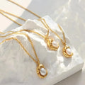 New Arrival Elegant Freshwater Pearl Inlay Stainless Steel Pendant Necklace for Women Jewelry