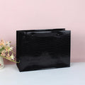 Luxury Crocodile Texture Black Shopping Bag Glossy Coated Paper with Ribbon Handle for Clothing Shoes Fur Gift Bags