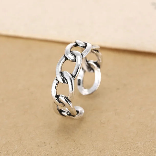925 Sterling Silver Opening Ring Chain Hollow-out Thai Silver Ring Accessories Wholesale Versatile Single Products