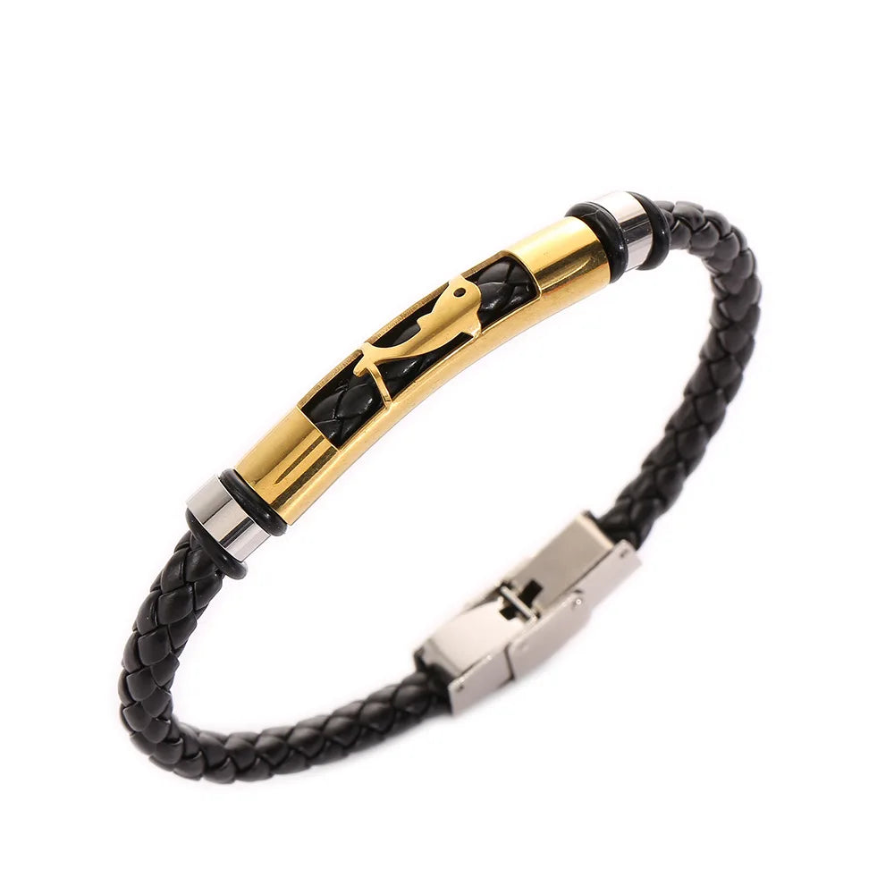 New Leather Braided Stainless Steel Bracelet Male Jewelry Golden Dolphin Couple Gift Bracelet Lucky Bracelet
