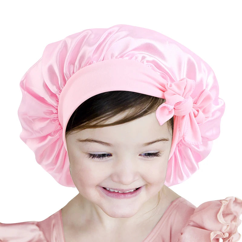 New Daily Wear Cute Kids Wear Satin Elastic Bonnets Sleep Hair Bonnet With Tie for Little Girl