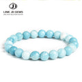 JD Natural Larimar Stone Beaded Bracelet Women Fashion Blue Sea Striped Round Gems Rope Elastic Strand Bangles Female Jewelry J