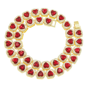 DUYIZHAO New Trendy Iced Out Hip Hop 13mm Square Tennis Chain Ruby Heart Gold Chain Necklace Bracelet for Women Men Gift Party