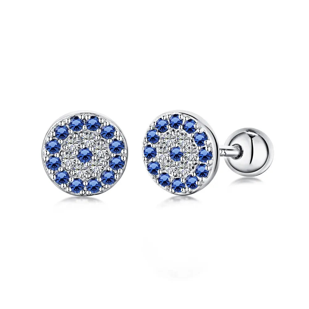 Hainon 925 Sterling Silver Devil's Eye Earrings Round Beads Screw Clasp Ear Plugs Earring
