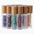 Hot Sale Cosmetic Packaging Essential Oil Roller Bottles 10ml Bamboo Lid Gemstone Roll on Perfume Bottle
