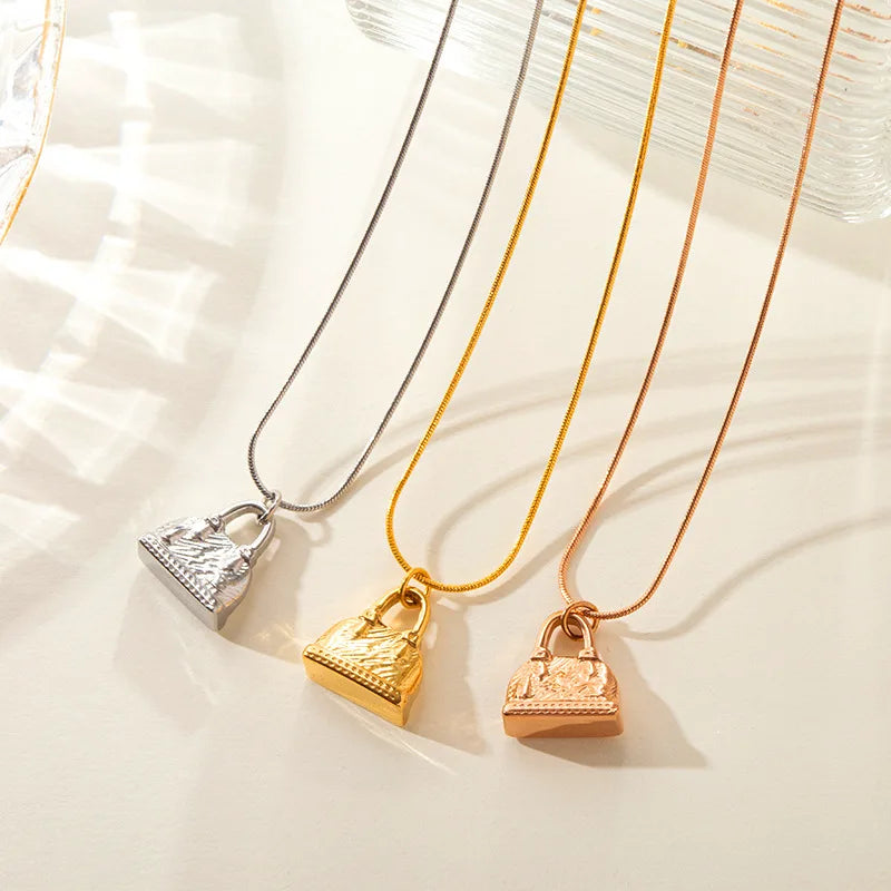 Titanium Steel Fashion Creative Bag Shape 18K Gold Plated Personality Necklace Rose Gold Plated Dainty Bag Shape Necklace