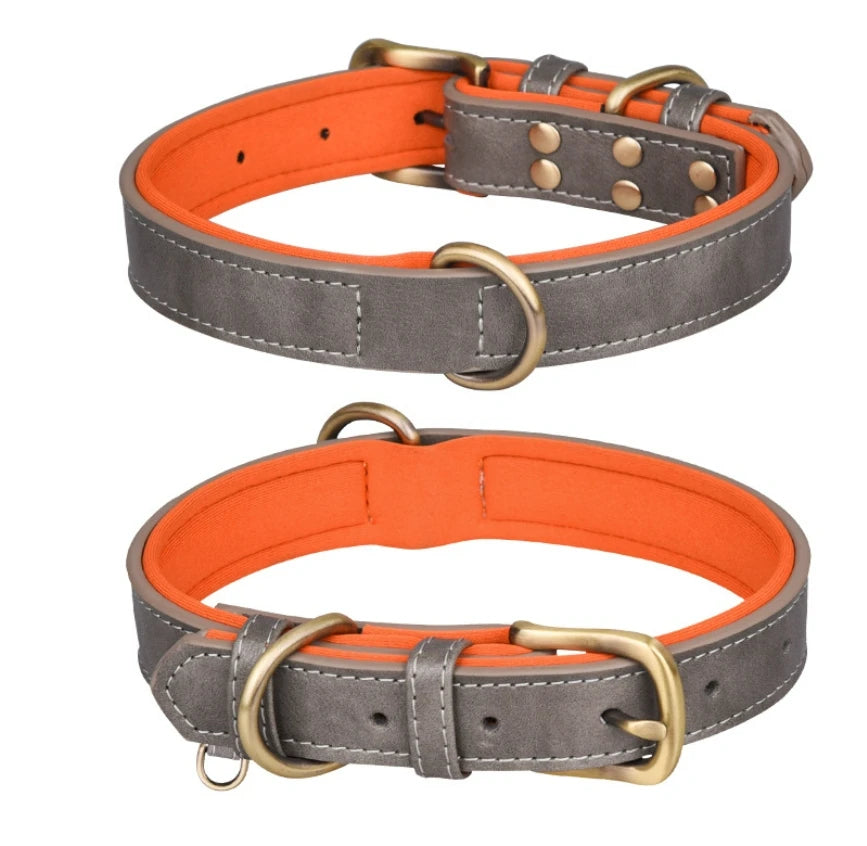 Solid Pattern Cow Leather Neoprene Padded Soft Pet Dog Cat Collar PU Leather Pet Leashes and Collars