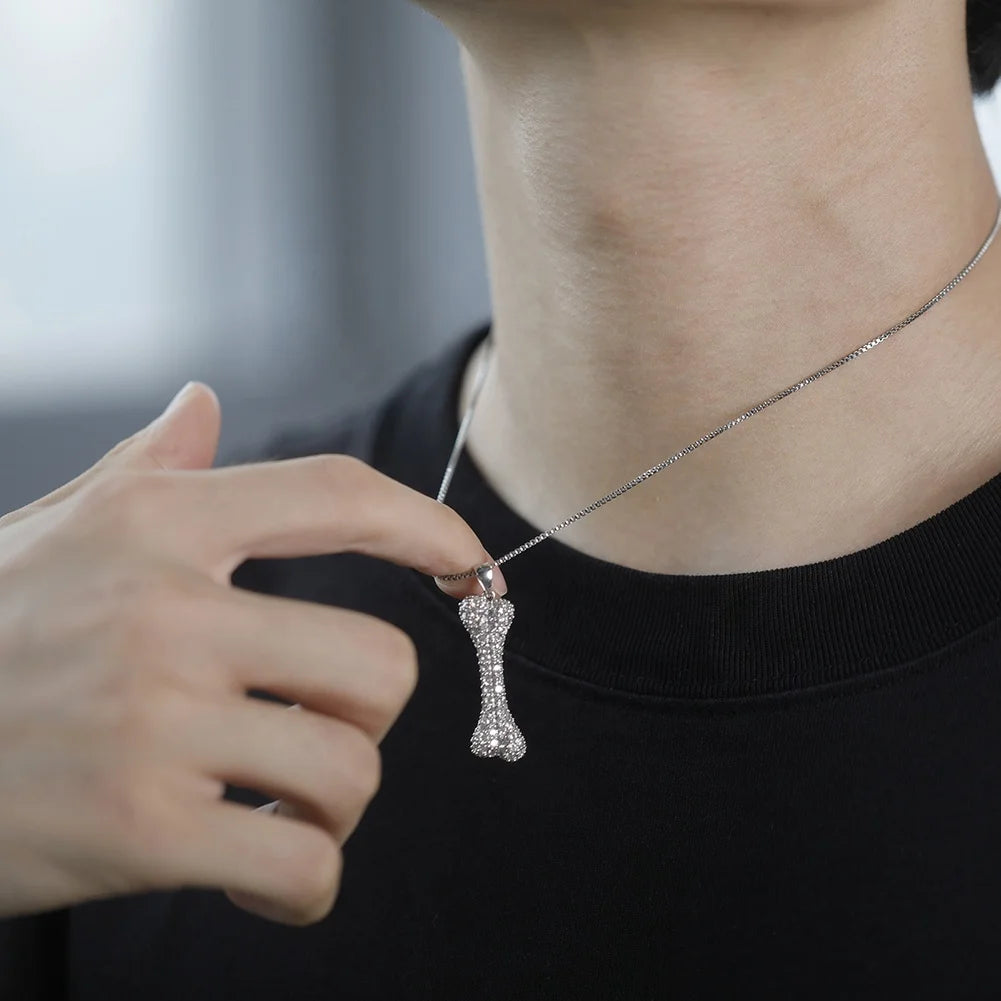 New Creative Bone Pendant Necklace Hip Hop Iced Out Micro Pave Cubic Zirconia Jewelry Party Gift Fashion Jewelry Pendants Charms