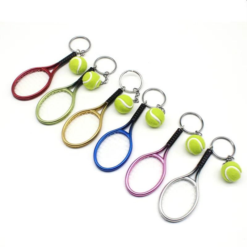 Custom Metal Plastic Tennis Racket Ball Keychain Different Color Tennis Ball Key Chain