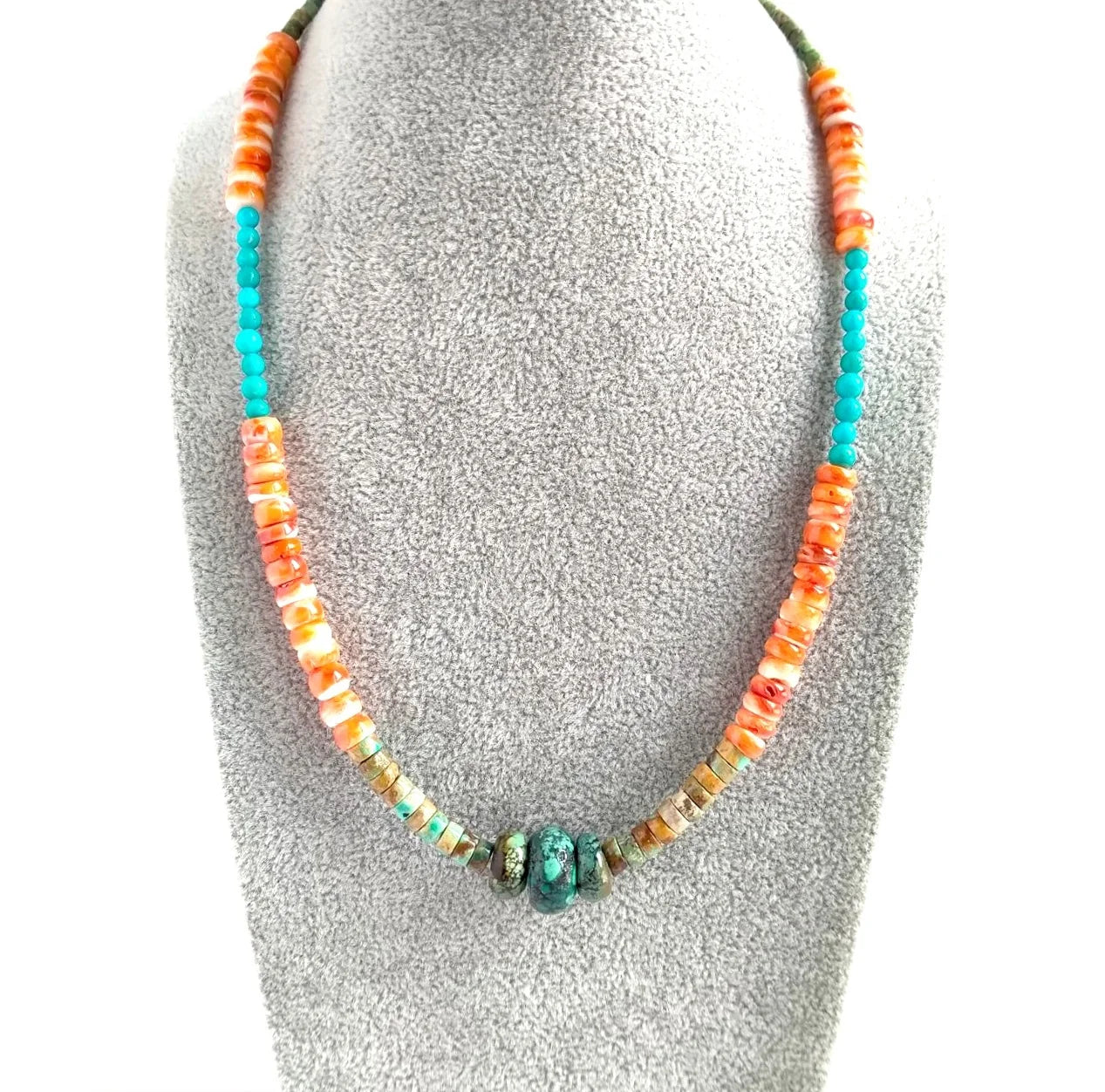 Necklace Made with Orange Spiny Oyster and Blue Turquoise Beads