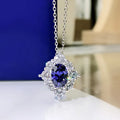 Huitan 2026 New Shinny Blue Stone Jewelry Sliver Coating Cubic Zircon Ladies Oval Pendant Necklace for Women