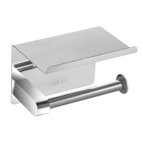 Bathroom Modern Style Black Stainless Steel Toilet Paper Holder With Shelf: Integrated Phone & Small Item Storage Shelf