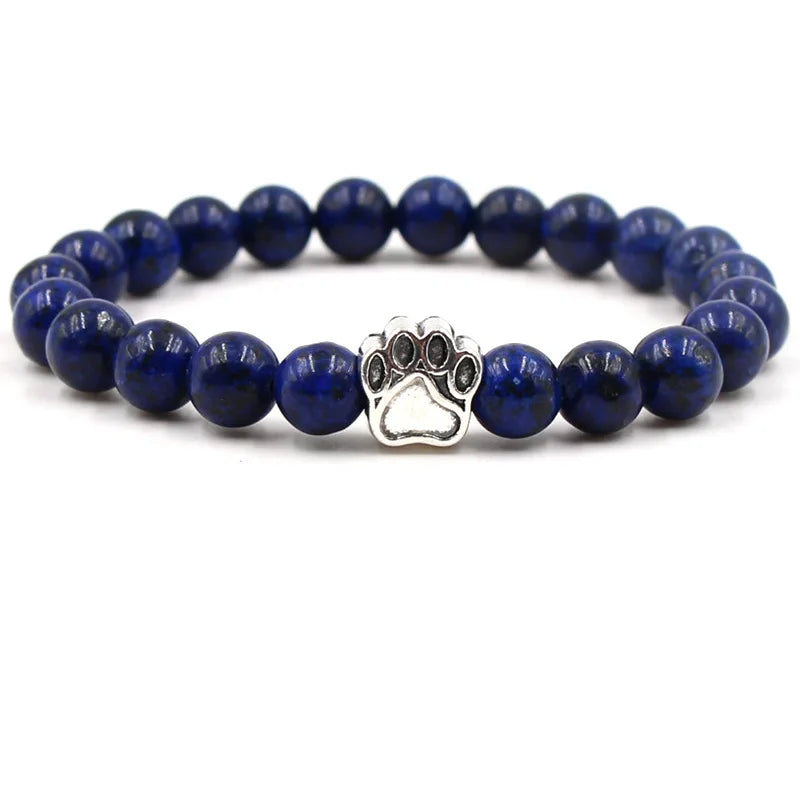 8 mm Bohemian Style Bohemian Anniversay Elastic Bracelet with Purple Blue Striped Agate Lapis Lazuli Alloy Dog Hoof Print