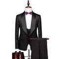 (Jacket+Vest+Pants) Shawl Lapel 3 Pieces Men Suits Jacquard With Black Satin Collar Tuxedo 3 Pcs Groom Terno Suits Coat Pant Men